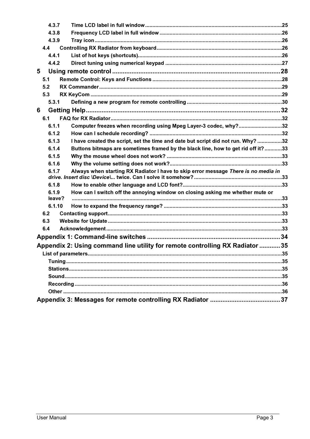 Philips FMU-100 user manual Using remote control, Getting Help, Appendix 3 Messages for remote controlling RX Radiator 