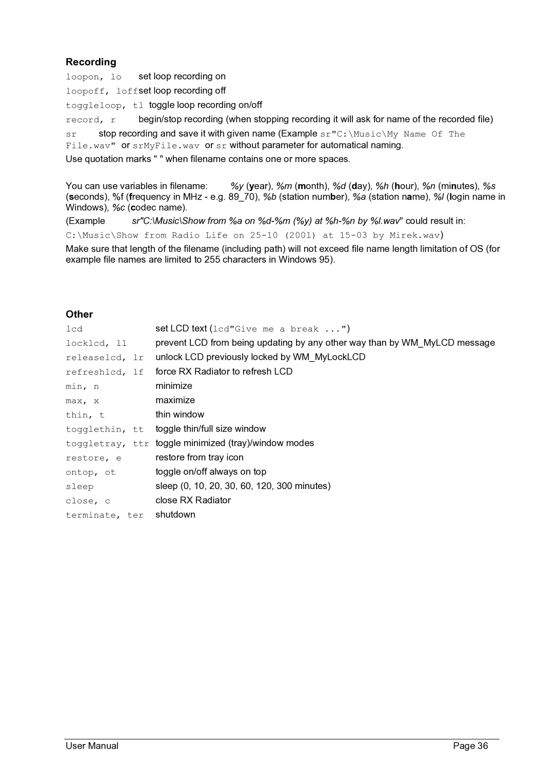 Philips FMU-100 user manual Recording, Other 