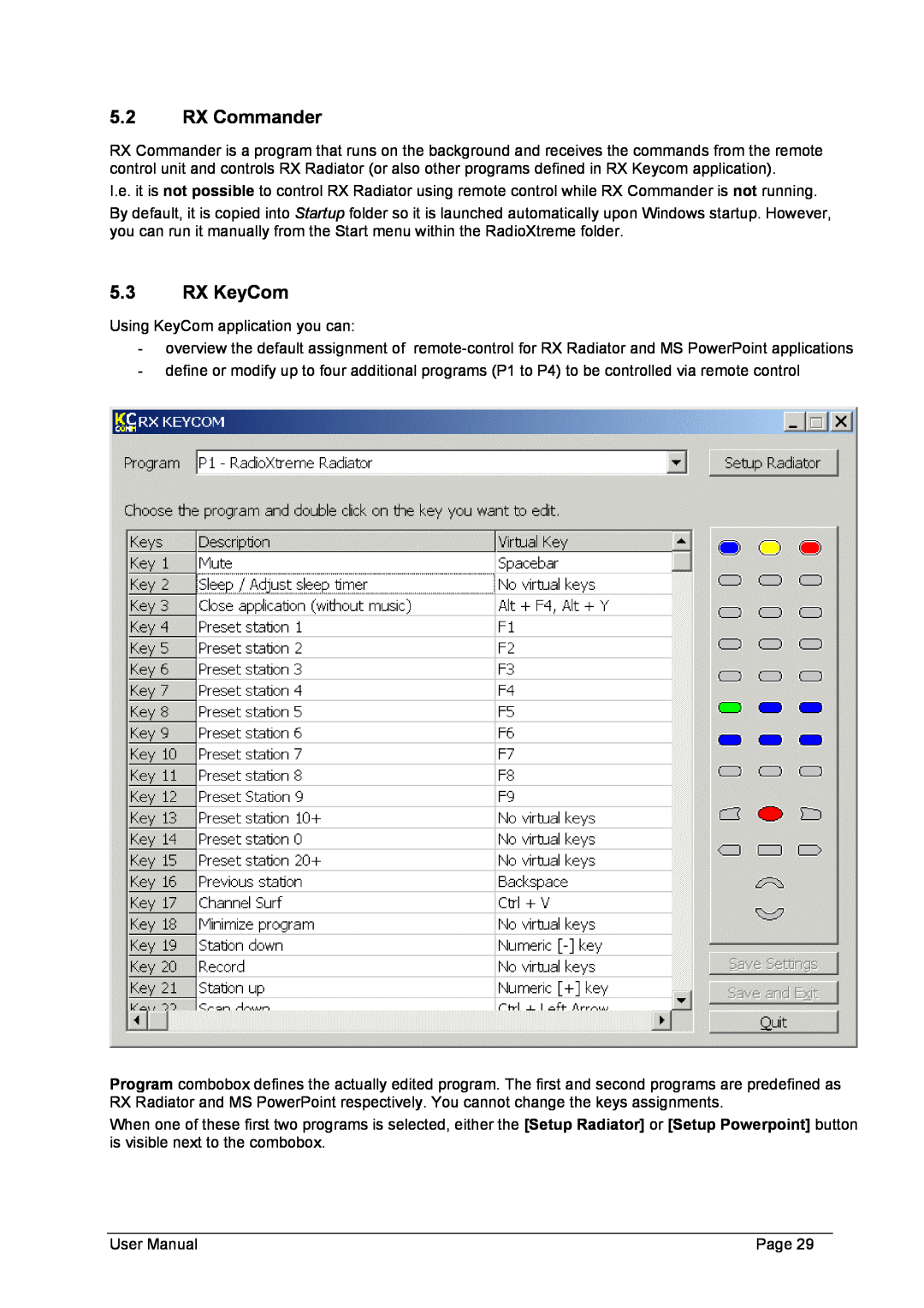 Philips FMU-100 user manual 5.2RX Commander, 5.3RX KeyCom 
