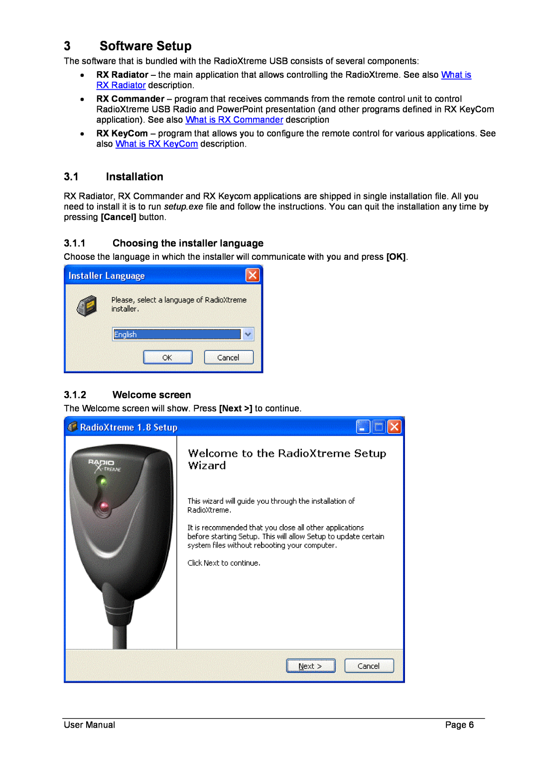 Philips FMU-100 user manual Software Setup, 3.1Installation, 3.1.1Choosing the installer language, 3.1.2Welcome screen 