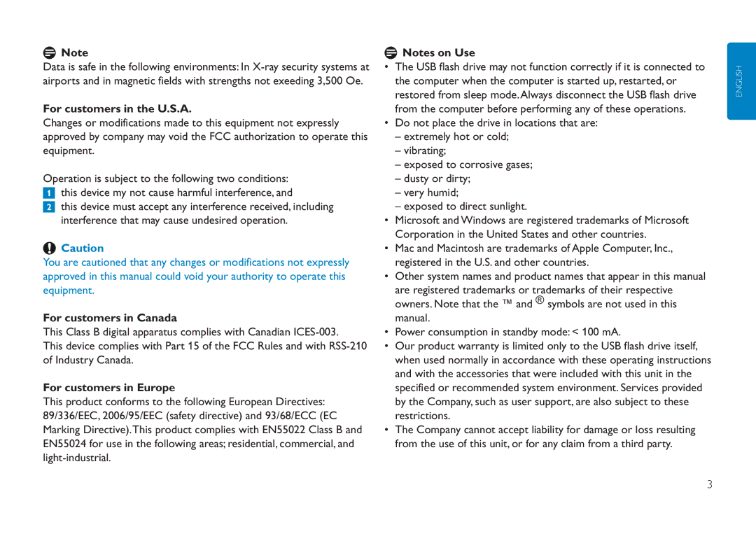 Philips FMXXFD02B/00 manual For customers in the U.S.A, For customers in Canada, For customers in Europe 