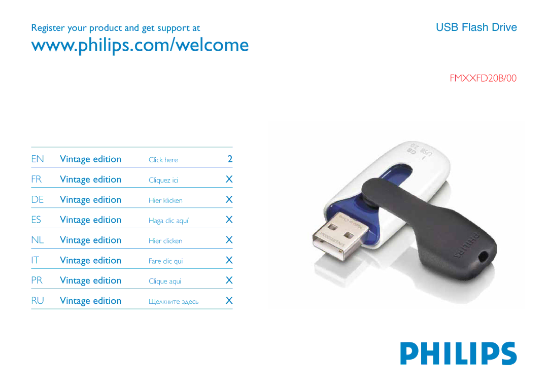 Philips FMXXFD20B manual USB Flash Drive 