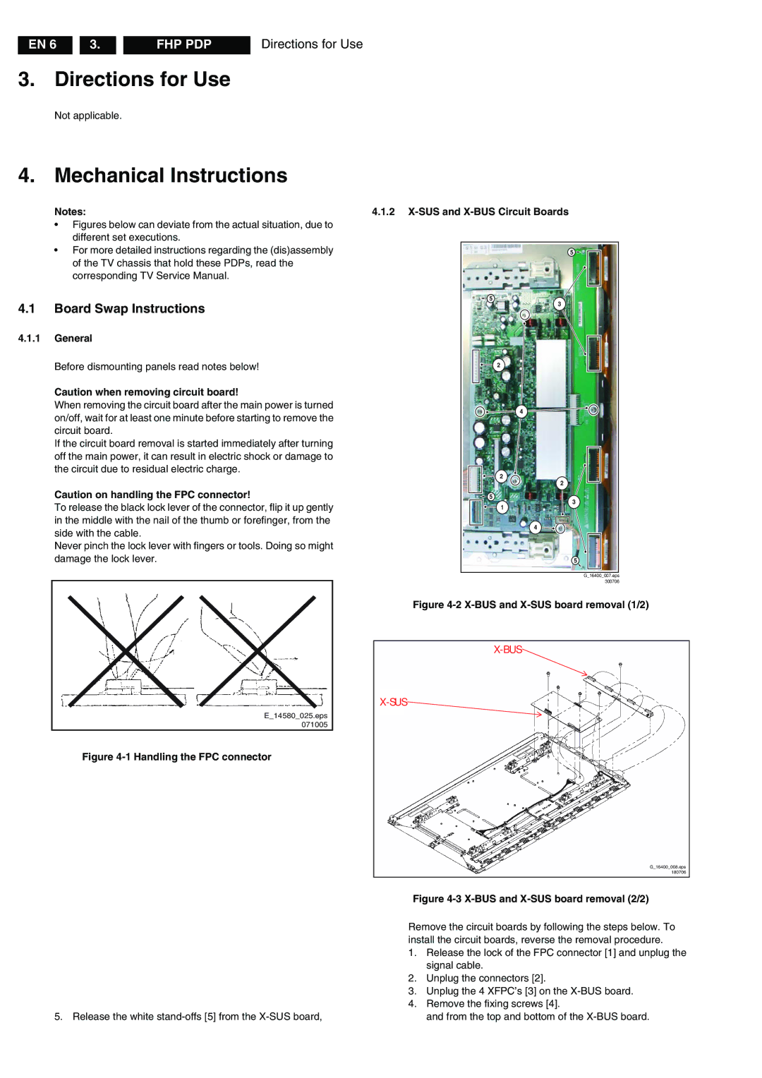 Philips FPF42C128135UA-52 Directions for Use, Mechanical Instructions, Board Swap Instructions, General 