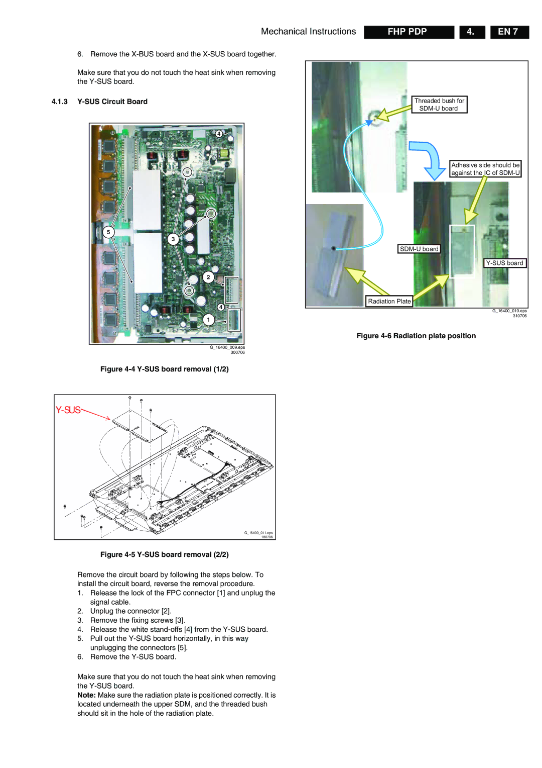 Philips FPF42C128135UA-52 technical specifications SUS Circuit Board, Radiation plate position 