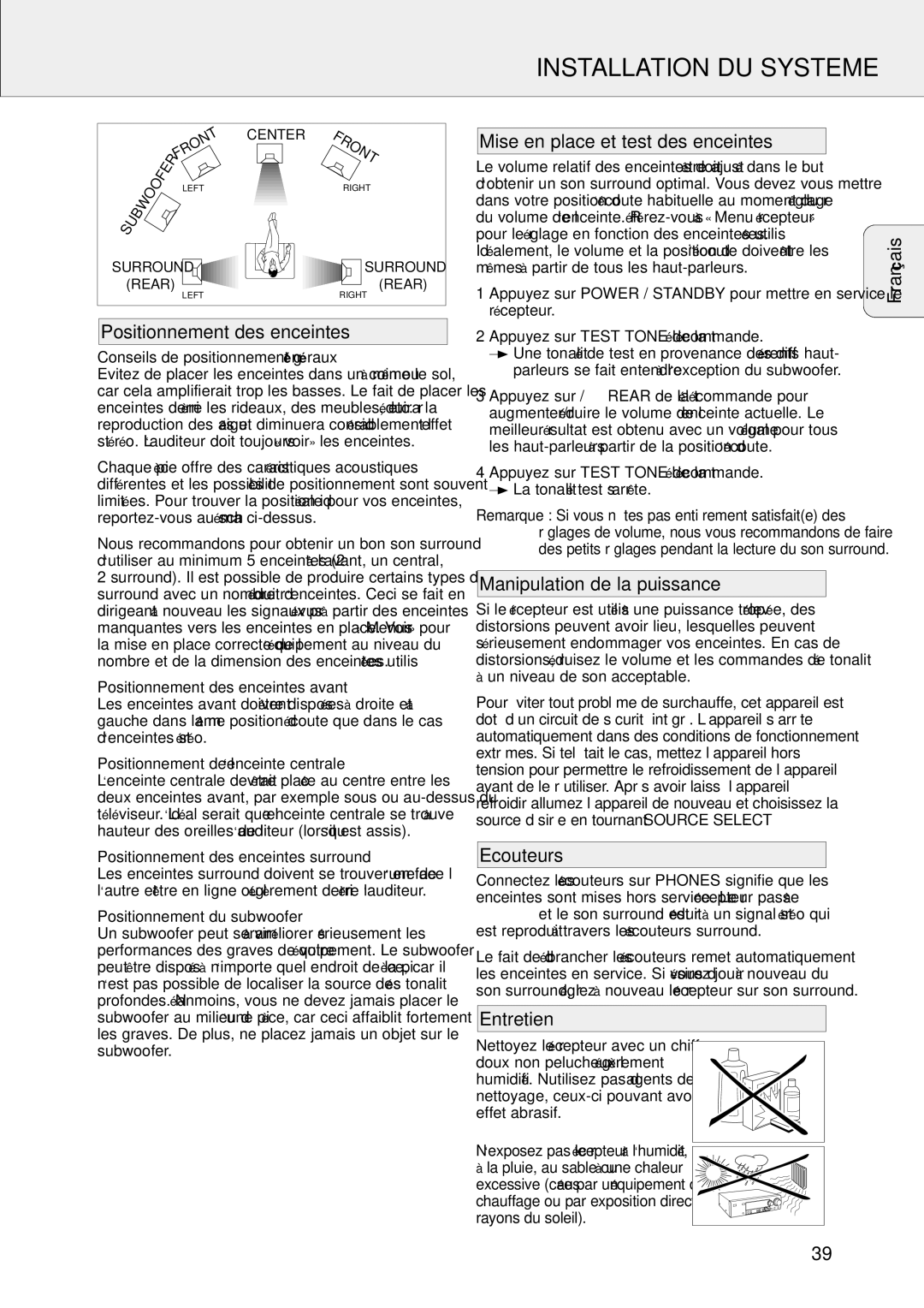 Philips FR-963, FR-995, FR-985, FR-994, FR-986 warranty Installation DU Systeme 