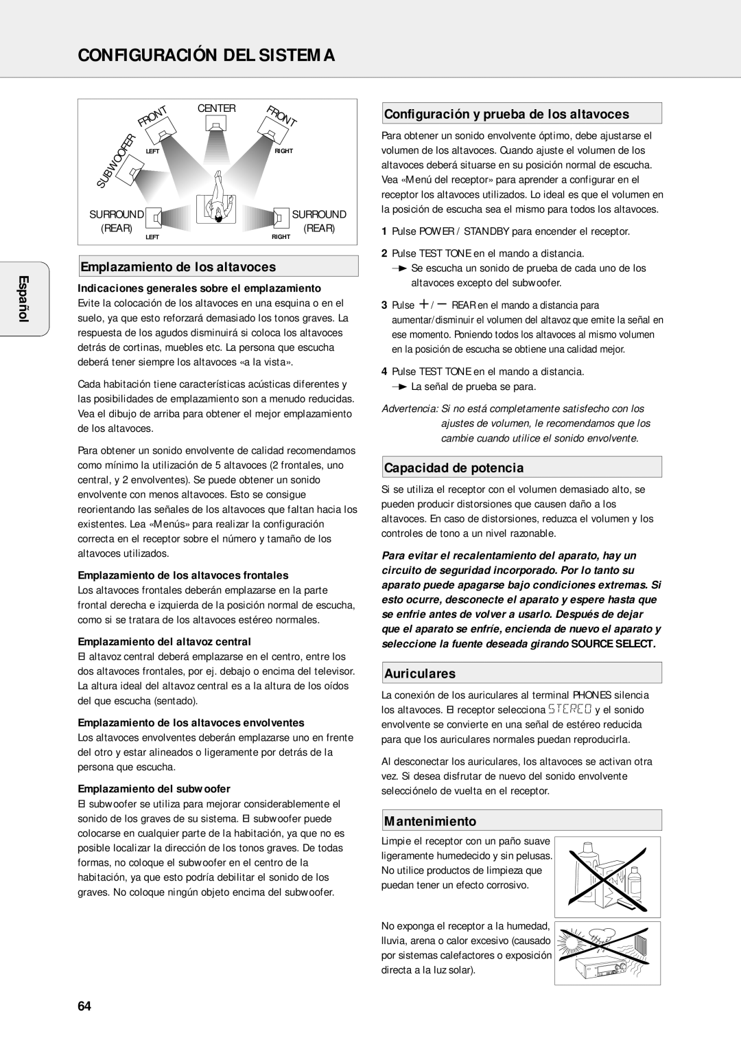 Philips FR-963, FR-995, FR-985, FR-994, FR-986 warranty Configuración DEL Sistema 