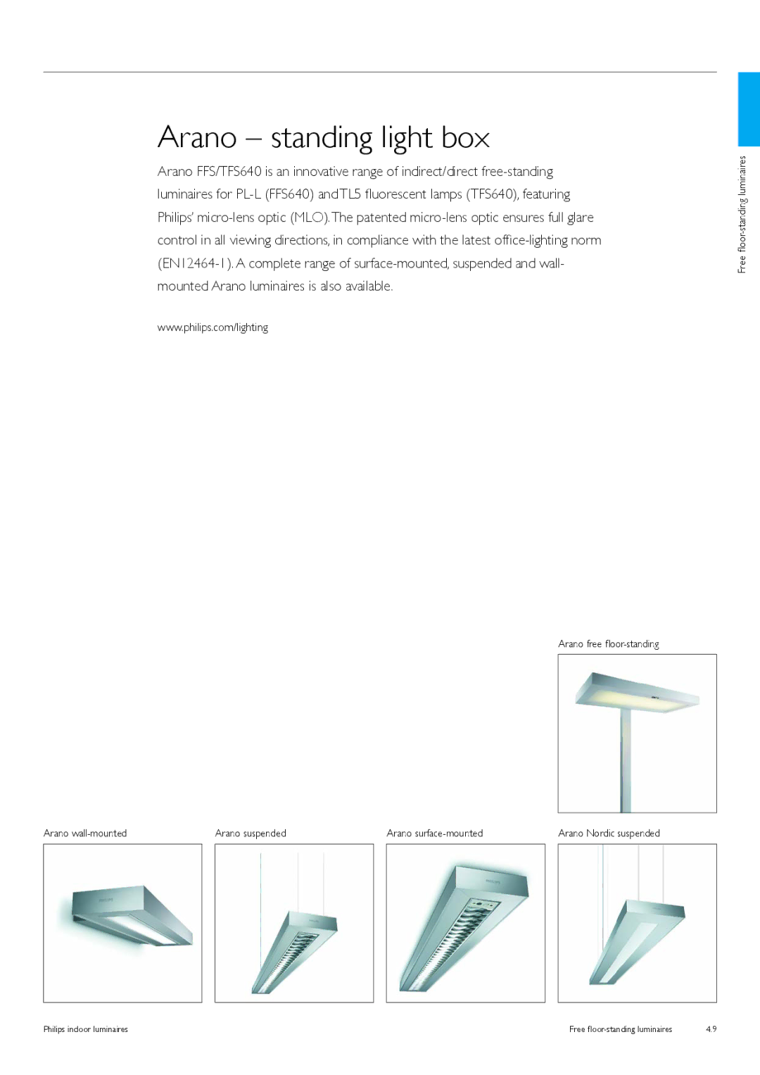 Philips Free Floor-Standing Luminaires manual Arano standing light box 