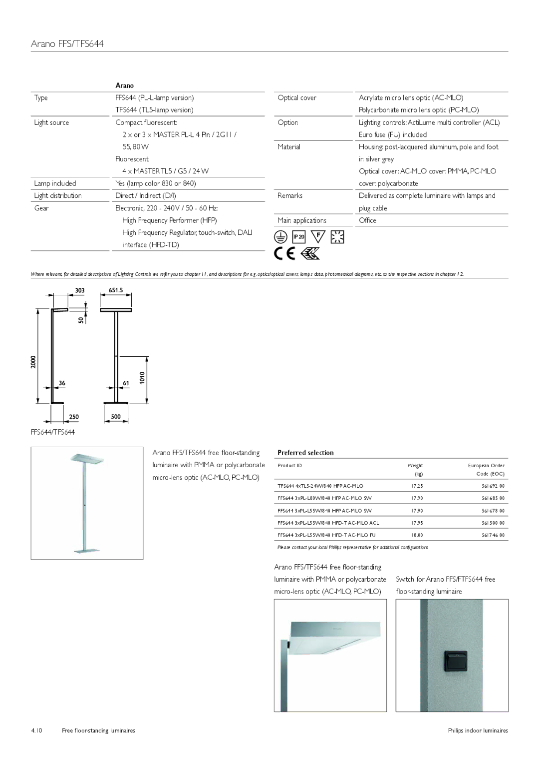 Philips Free Floor-Standing Luminaires manual Arano FFS/TFS644 