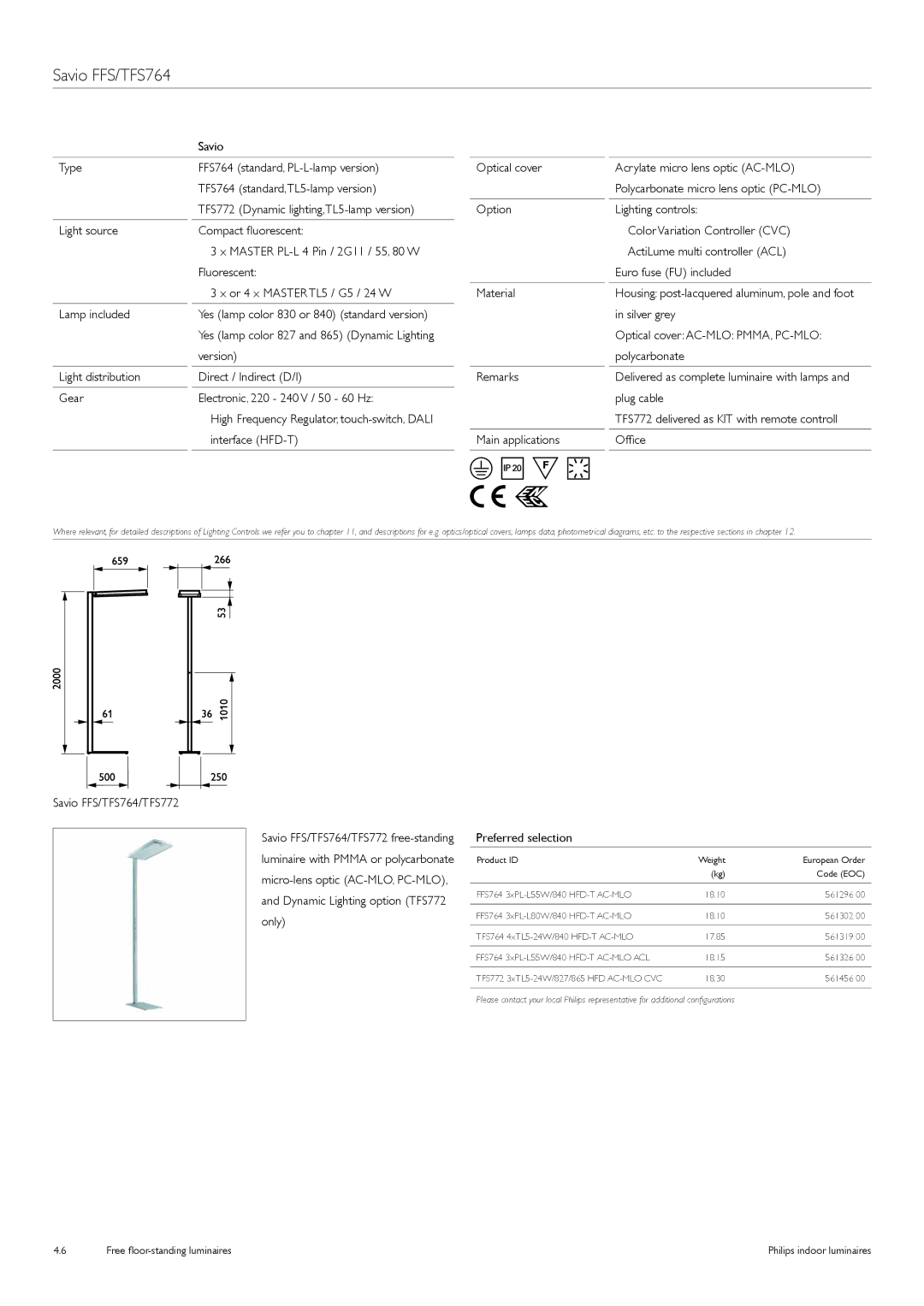 Philips Free Floor-Standing Luminaires manual Savio FFS/TFS764 