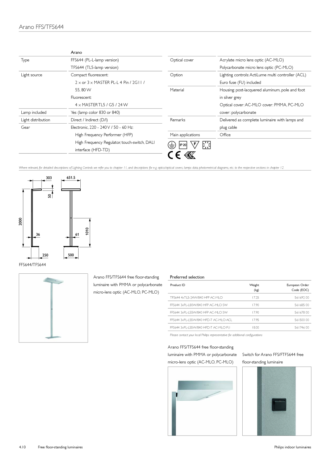 Philips Free Floor-Standing Luminaires manual Arano FFS/TFS644 