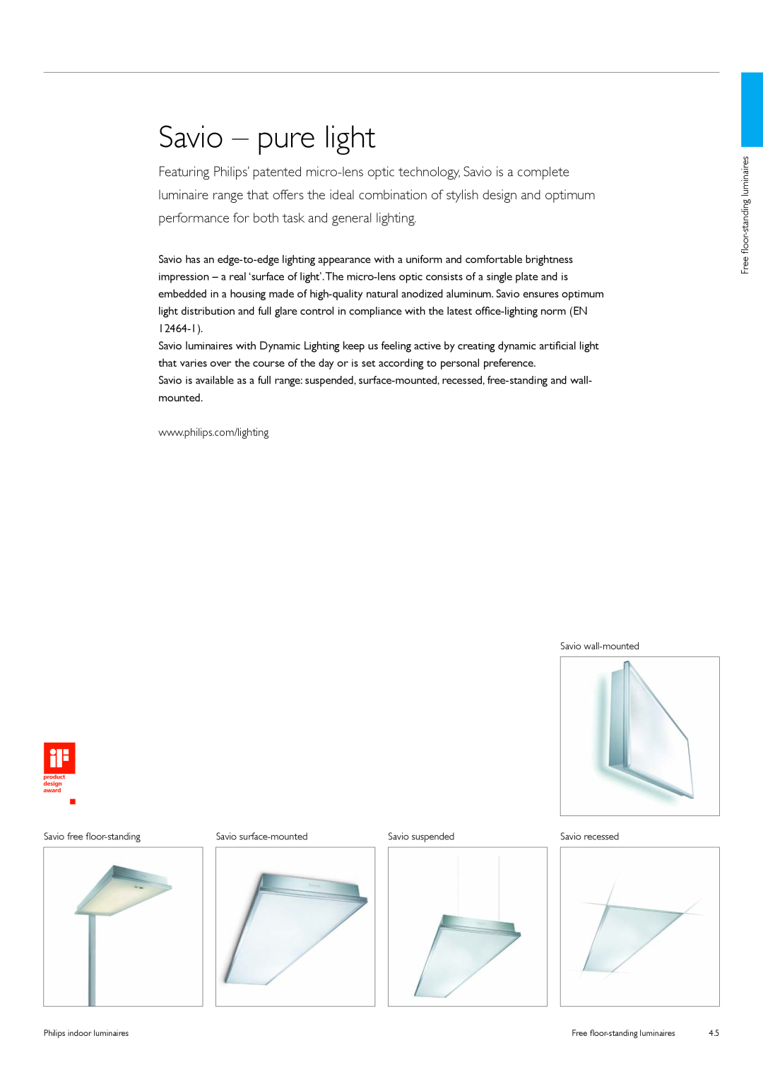 Philips Free Floor-Standing Luminaires manual Savio - pure light 