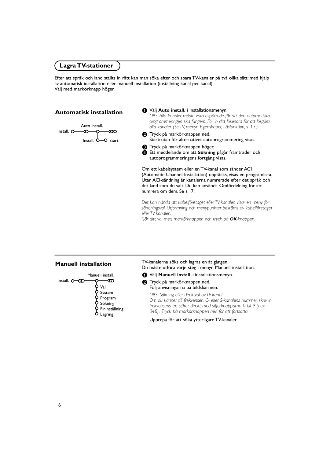 Philips FTR 9965/12 manual Lagra TV-stationer, Automatisk installation, Manuell installation 