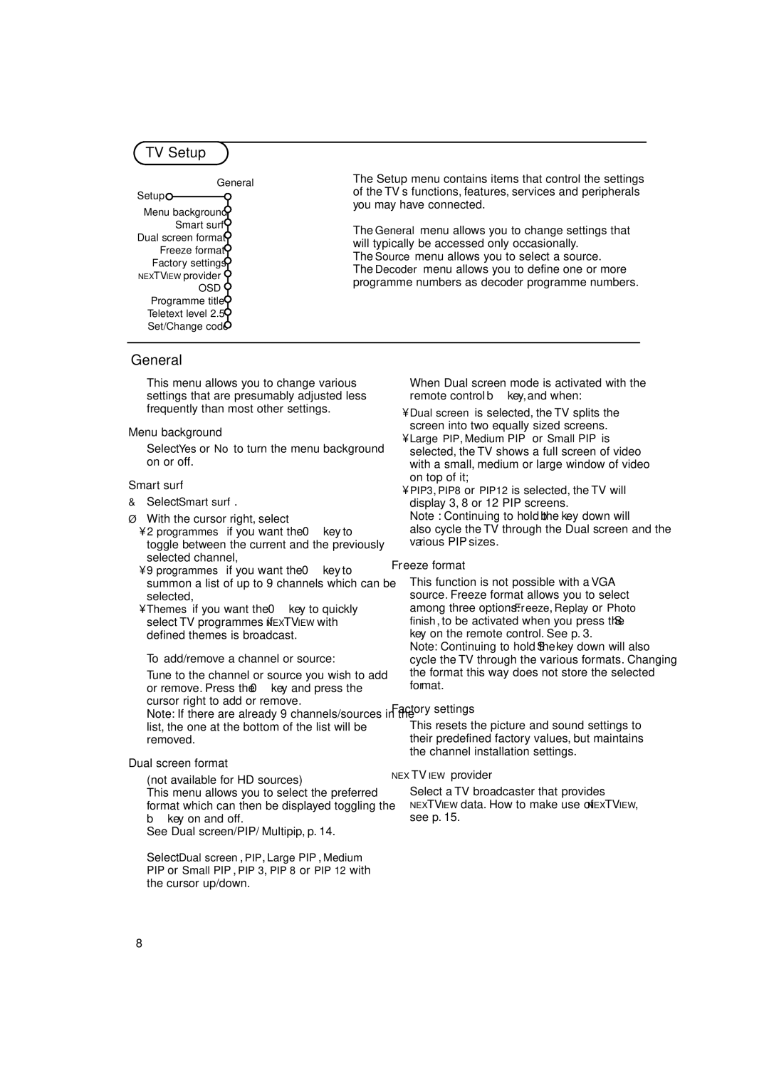 Philips FTR 9965/12 manual TV Setup, General 