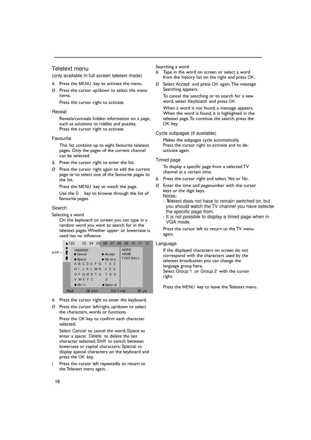 Philips FTR 9965/12 manual Teletext menu 