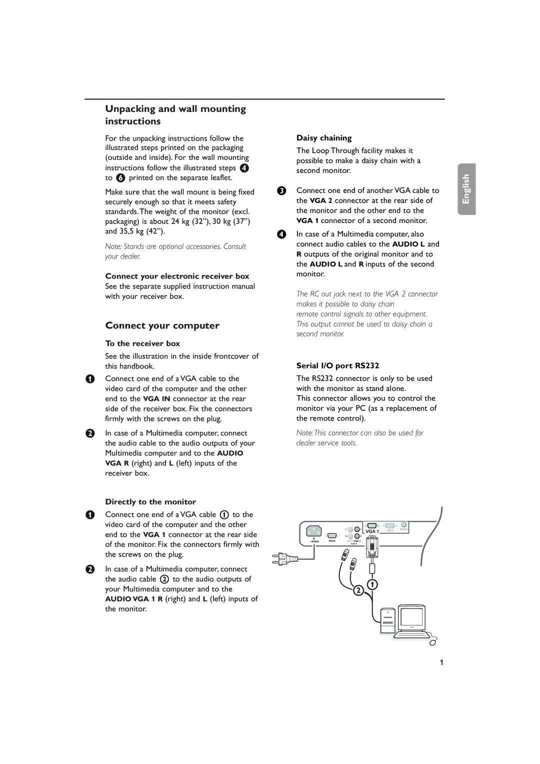 Philips FTR 9965/12 manual Unpacking and wall mounting instructions 