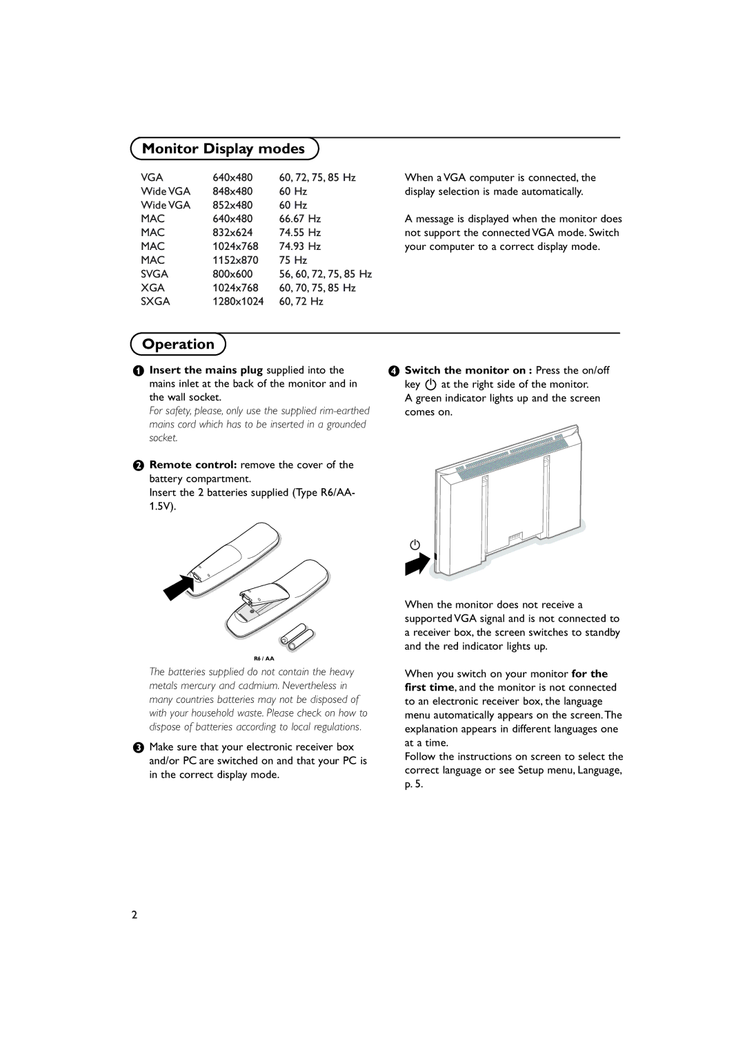 Philips FTR 9965/12 manual Monitor Display modes, Operation 