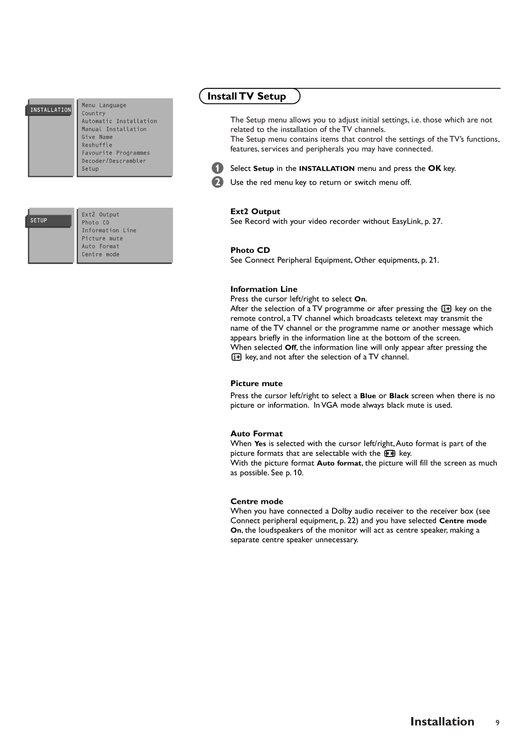 Philips FTR9952/12 manual Install TV Setup 