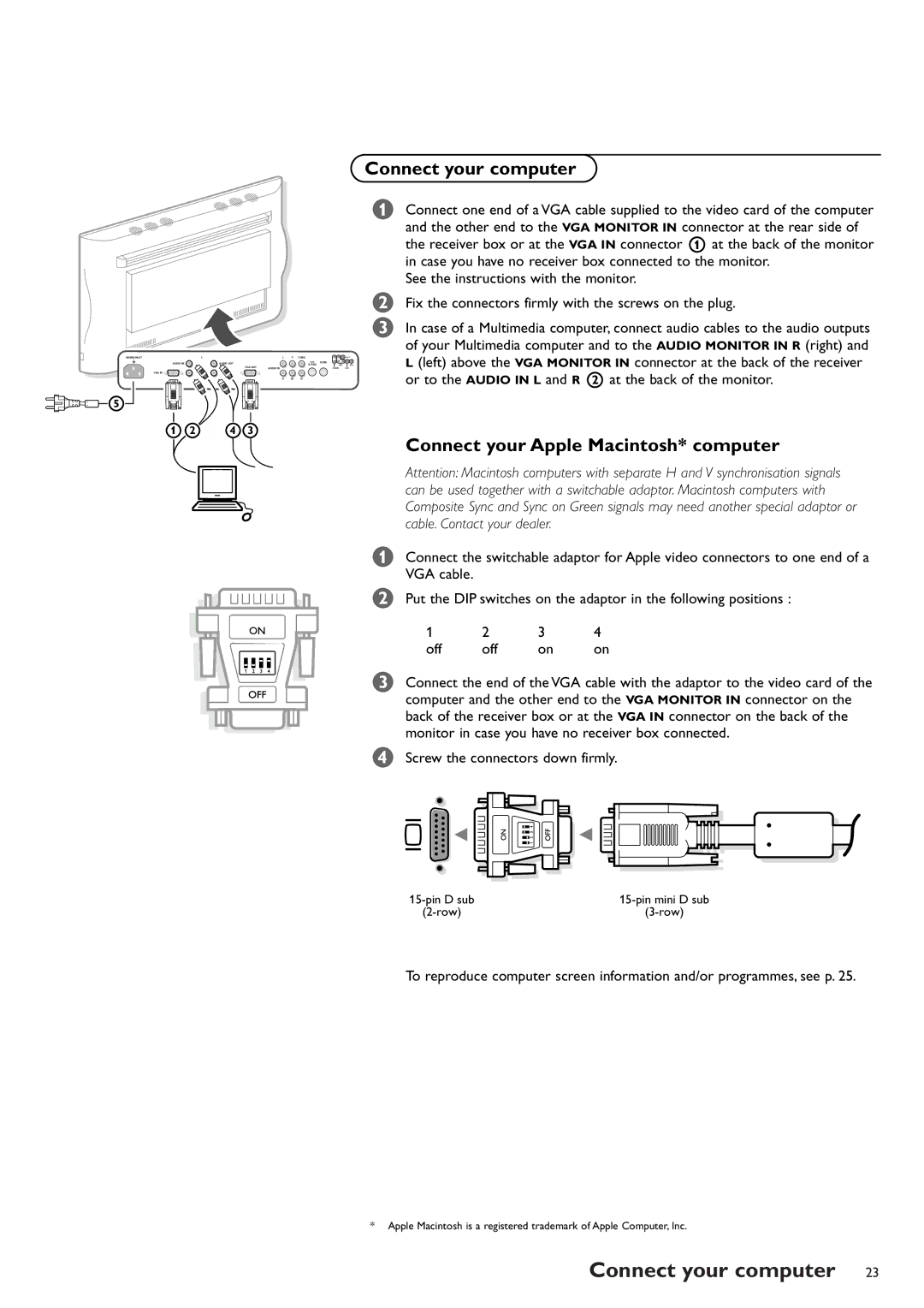 Philips FTR9952/12 manual Connect your computer, Connect your Apple Macintosh* computer 