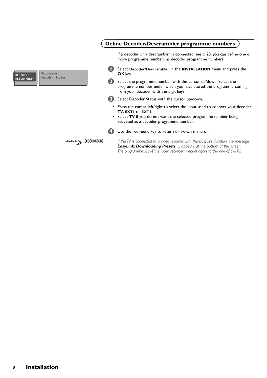 Philips FTR9952/12 manual Define Decoder/Descrambler programme numbers 