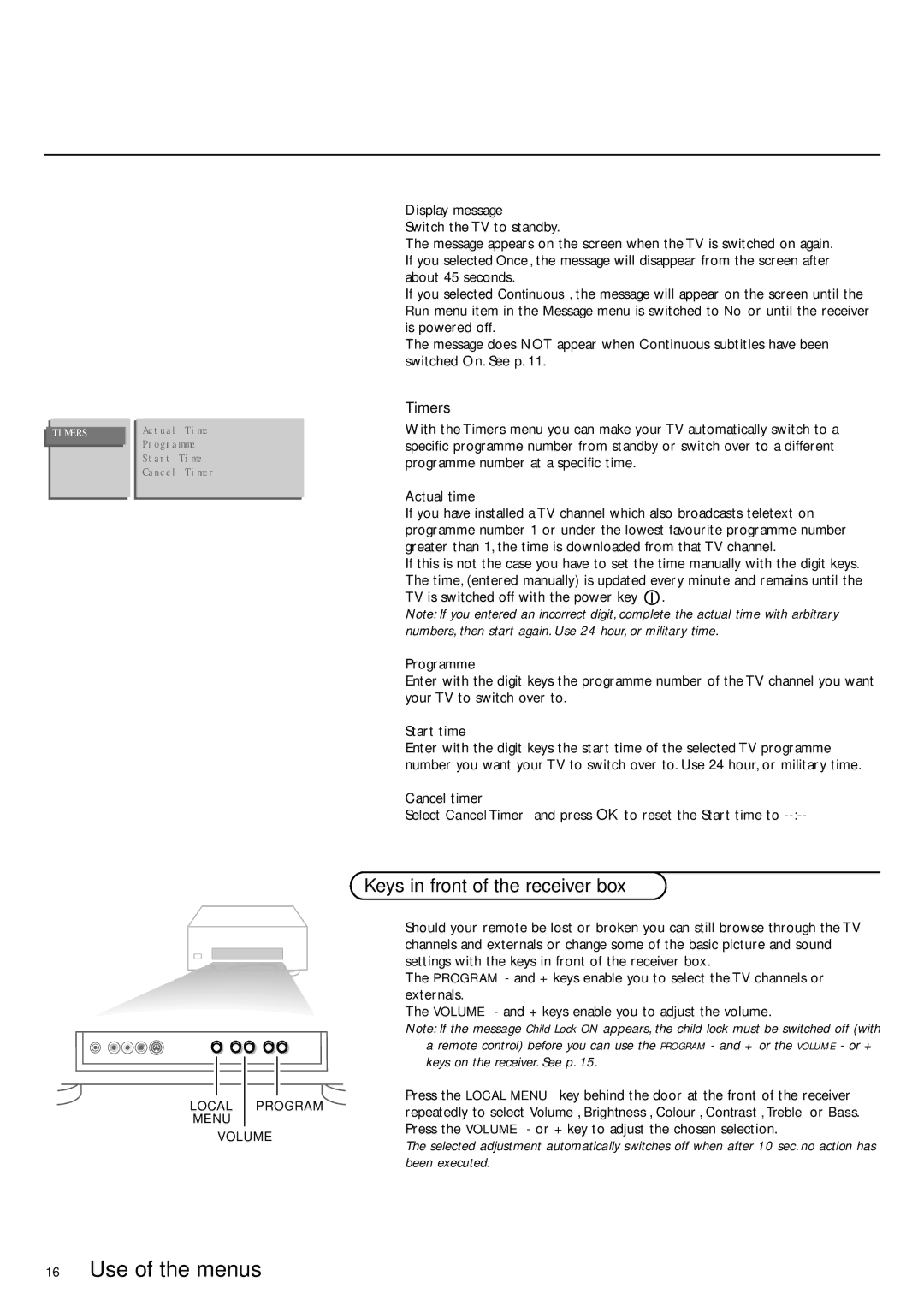 Philips FTR9952/19S manual Keys in front of the receiver box, Timers 