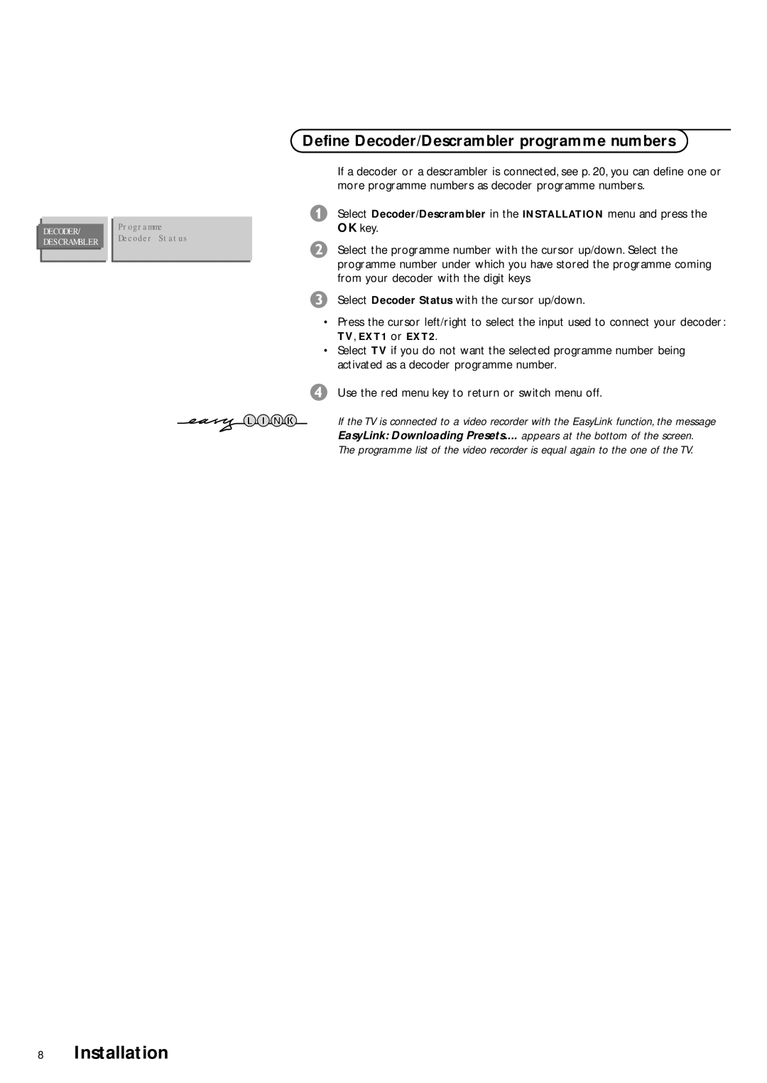 Philips FTR9952/19S manual Define Decoder/Descrambler programme numbers 