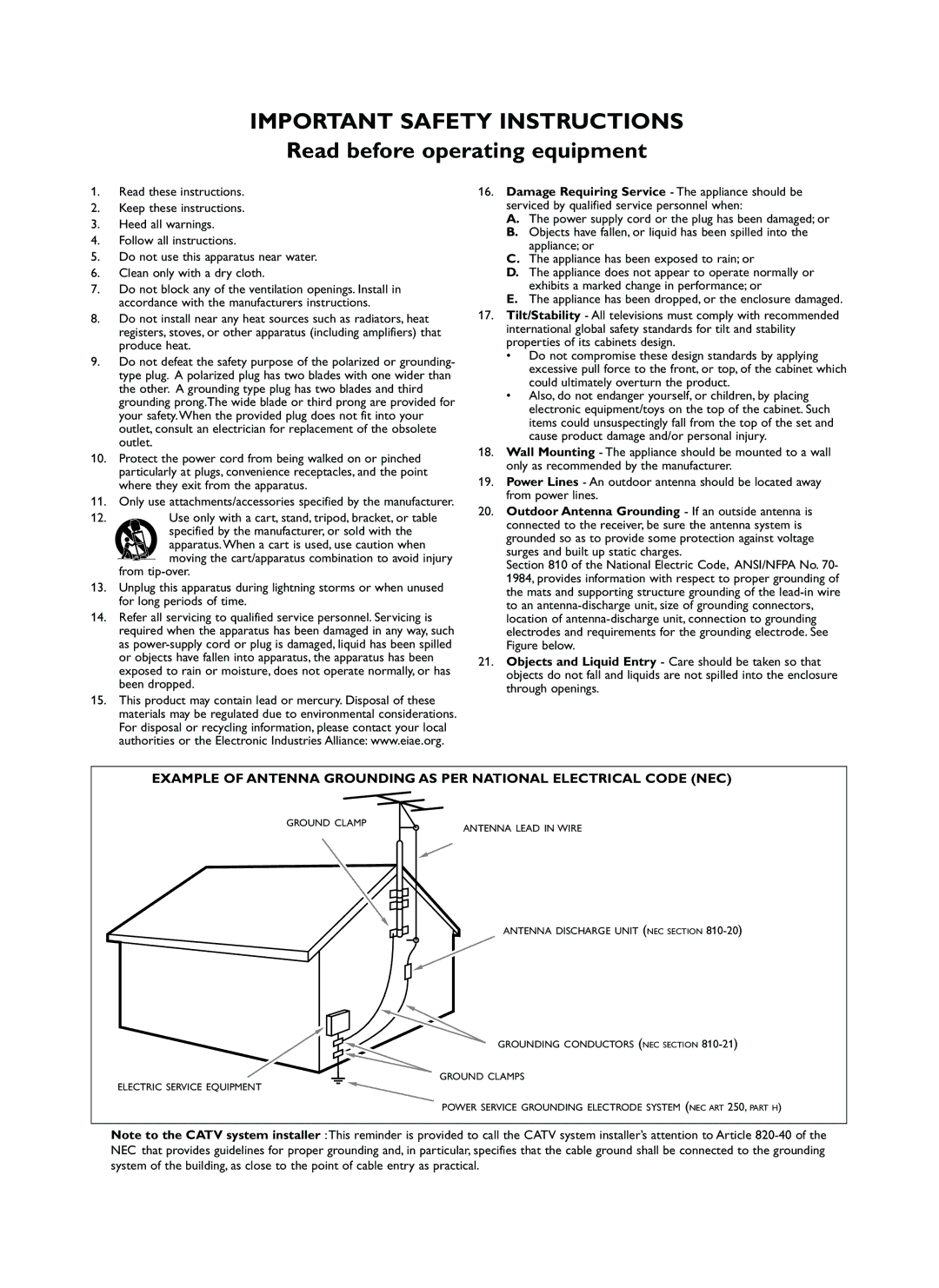 Philips FTR9964 manual Important Safety Instructions 