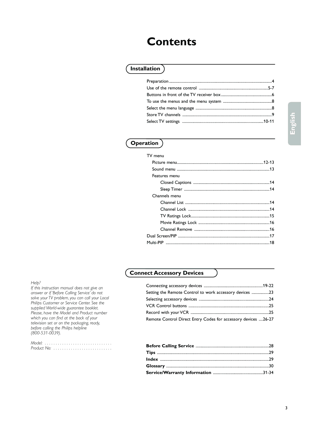 Philips FTR9964 manual Contents 