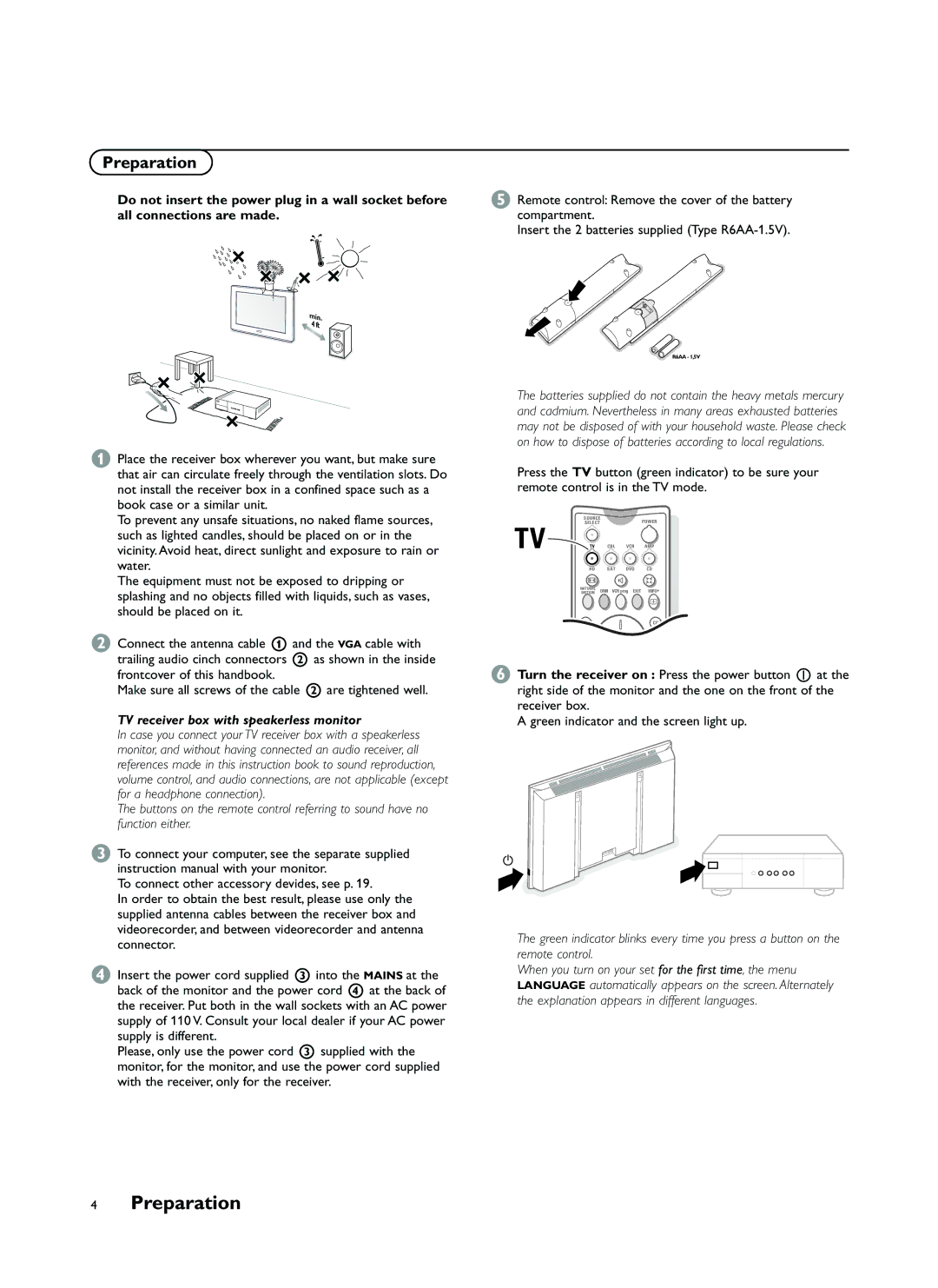 Philips FTR9964 manual Preparation 