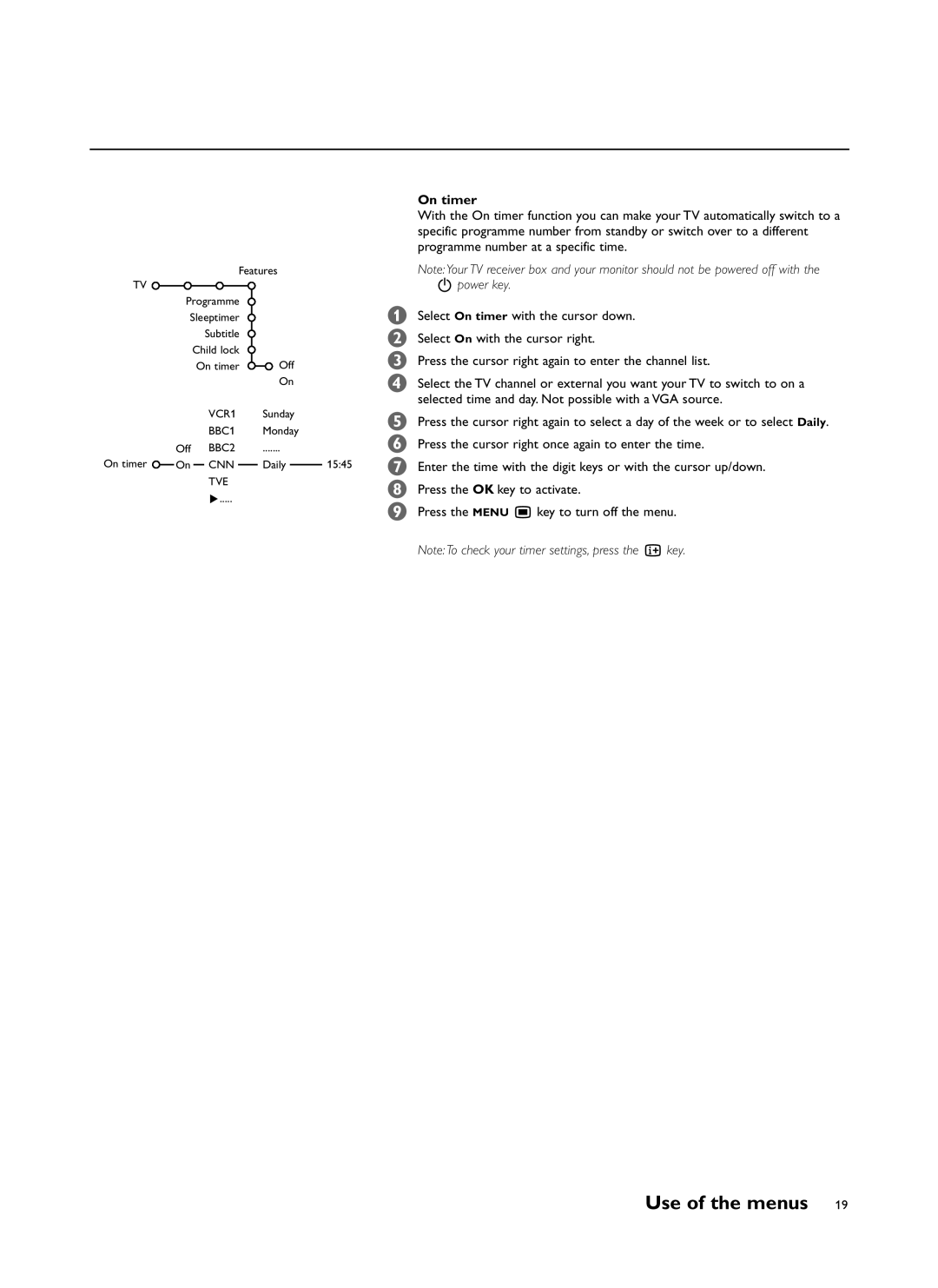 Philips FTR9964/69S manual On timer, § Press the cursor right once again to enter the time, Press the OK key to activate 