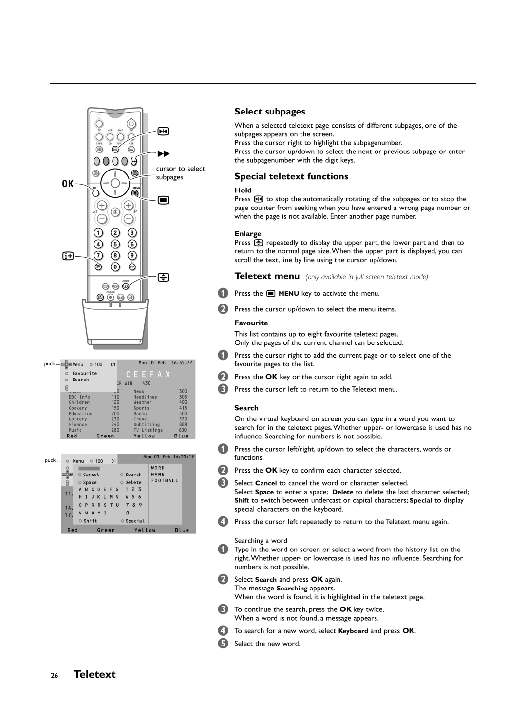 Philips FTR9964/69S manual Select subpages, Special teletext functions 