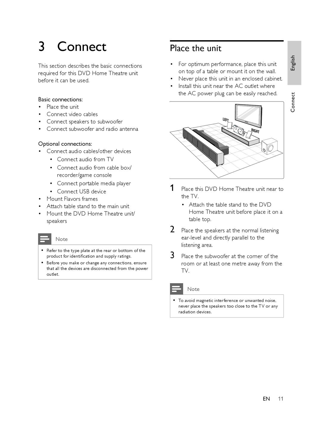 Philips 848390207, FTS6000/12 manual Connect, Place the unit 