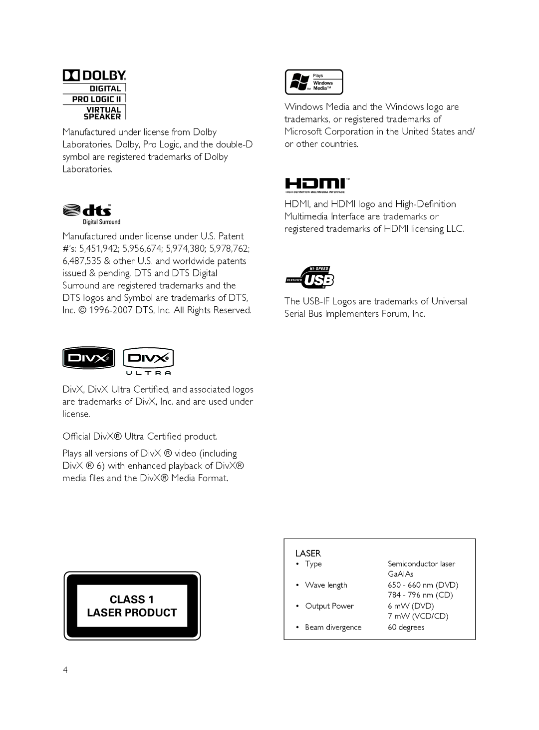 Philips FTS6000/12, 848390207 manual Class Laser Product 