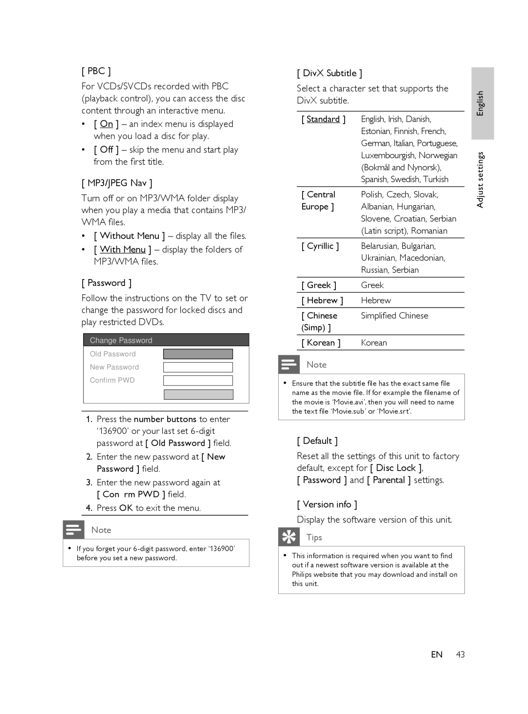 Philips FTS6000/12, 848390207 manual Pbc, Default 