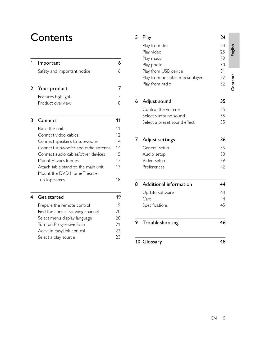 Philips 848390207, FTS6000/12 manual Contents 