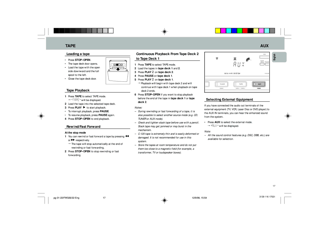 Philips FW 306, FW 326, FW 325 manual Aux 