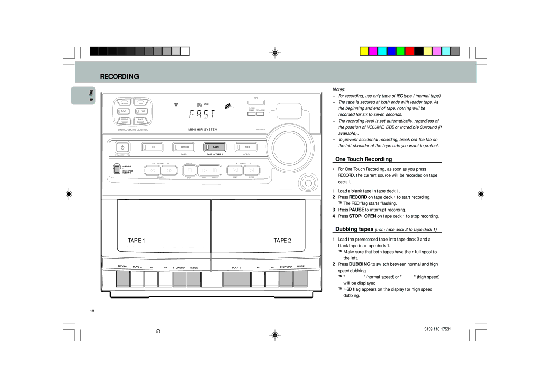 Philips FW 326, FW 325, FW 306 manual One Touch Recording 