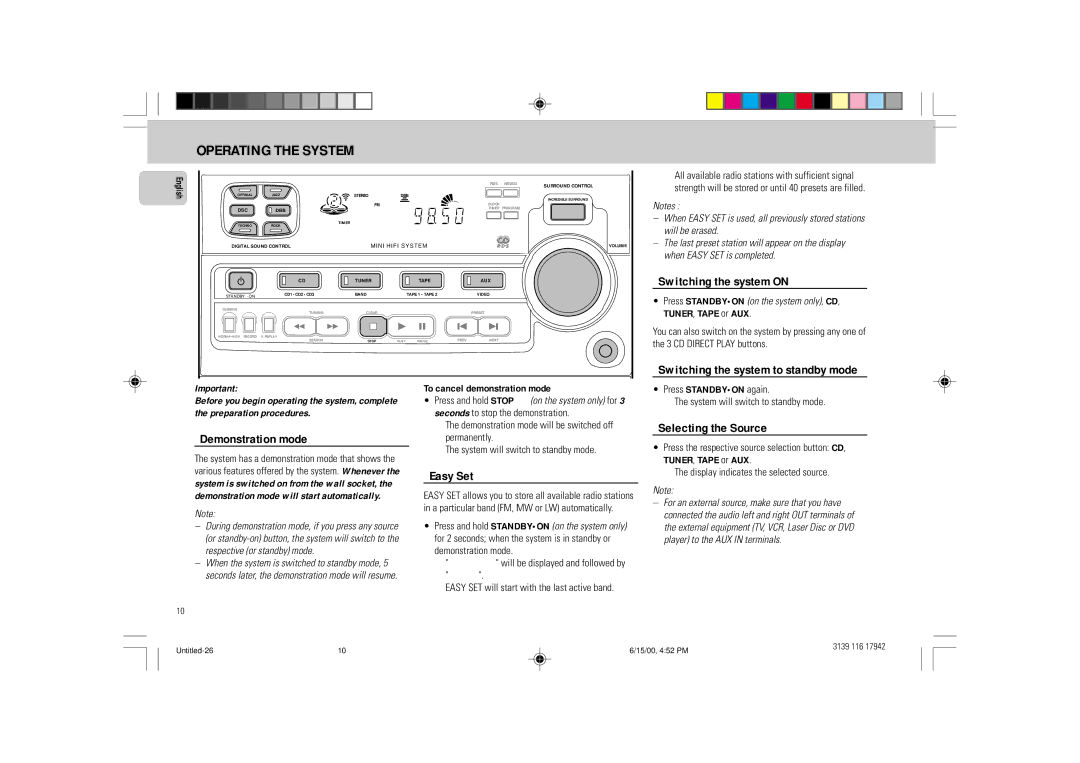 Philips FW 358C manual Operating the System 