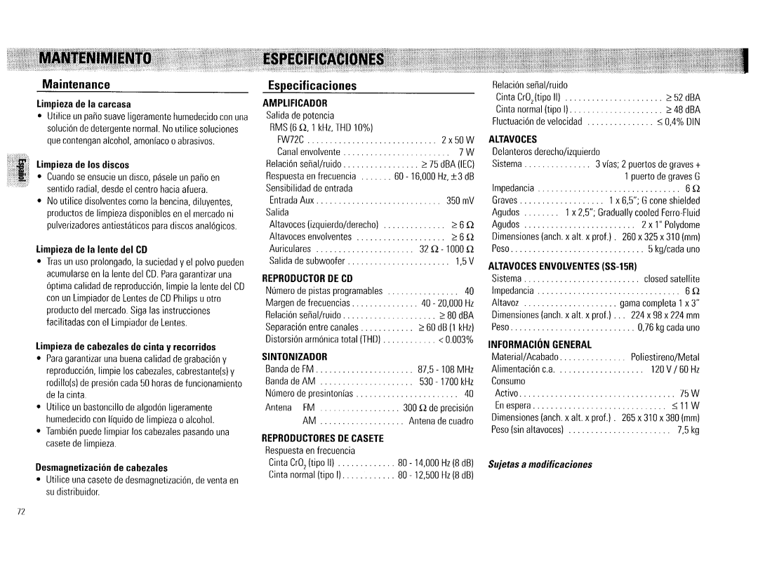 Philips FW 72C manual 