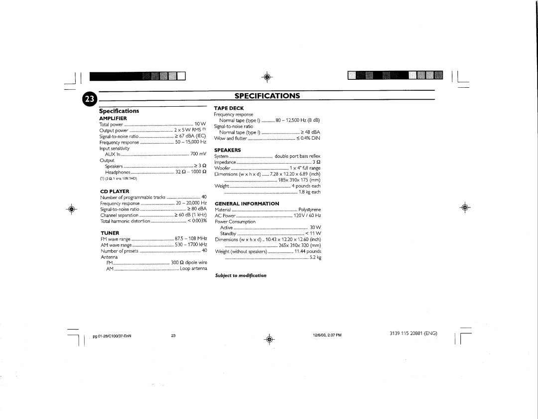 Philips FW-C100 manual 