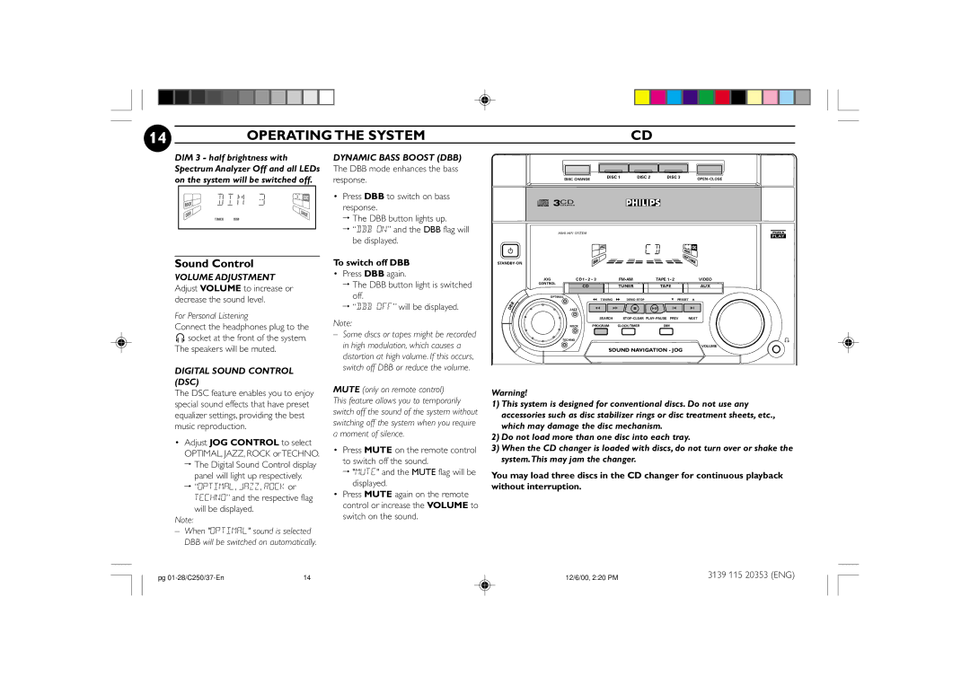 Philips FW-C250 manual Sound Control, For Personal Listening, To switch off DBB 