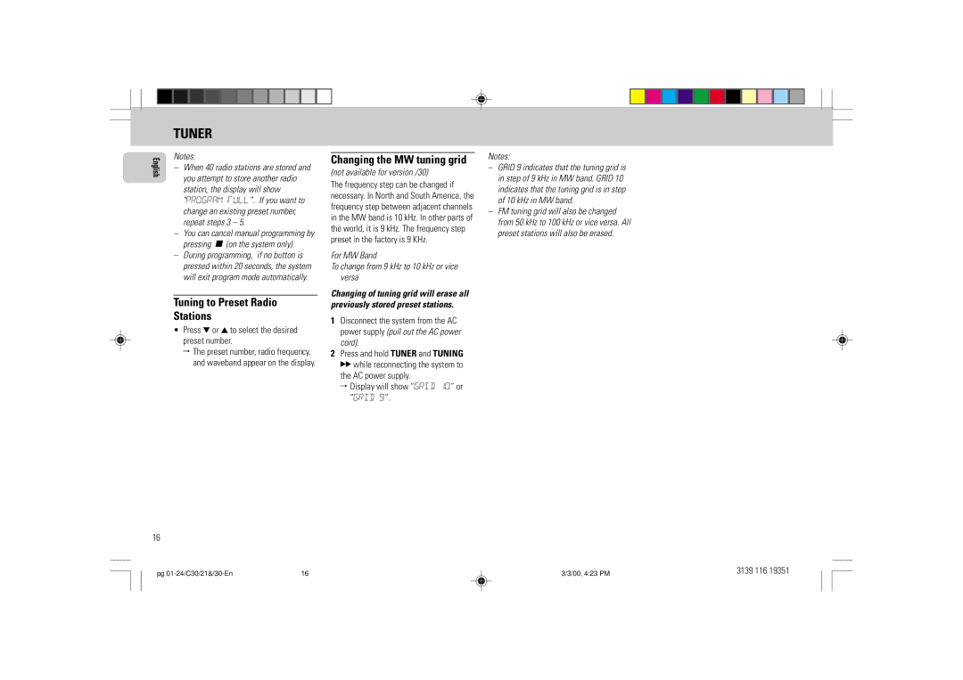 Philips FW-C30/21 manual Tuning to Preset Radio Stations, Station, the display will show, Repeat steps 3 