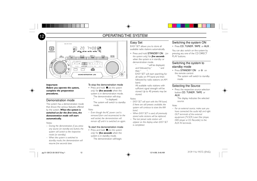 Philips FW-C35, FW-C30 manual Operating the System 