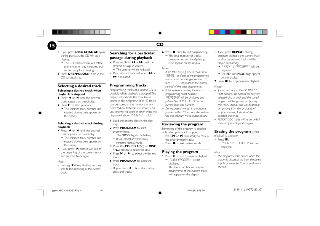 Philips FW-C30, FW-C35 manual Selecting a desired track, Programming Tracks, Reviewing the program, Playing the program 