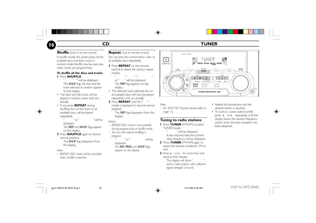 Philips FW-C35, FW-C30 manual Tuner, Tuning to radio stations 