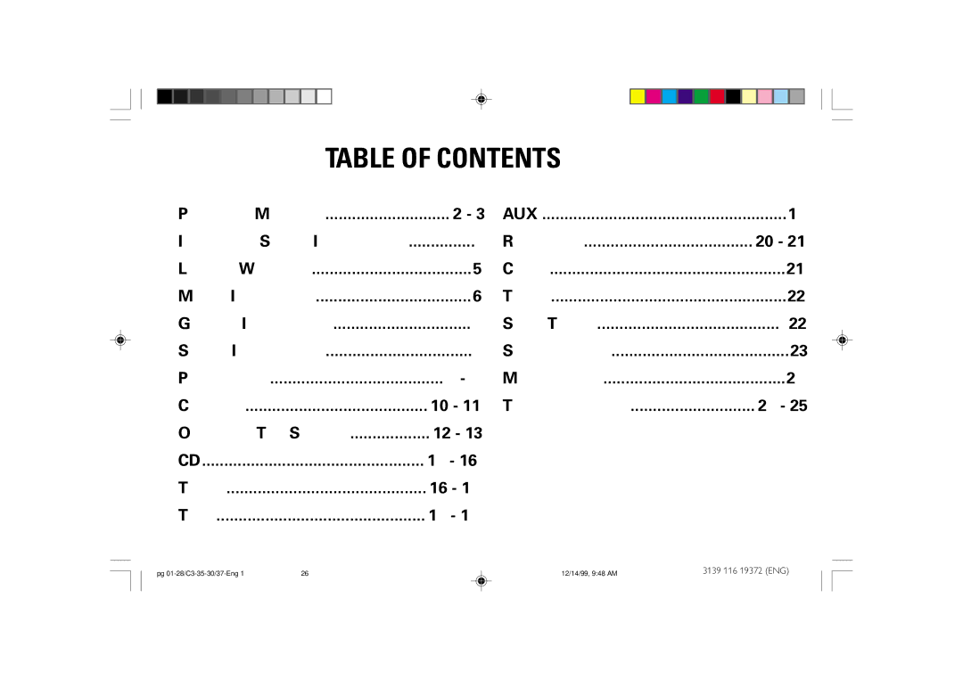 Philips FW-C35, FW-C30 manual Table of Contents 