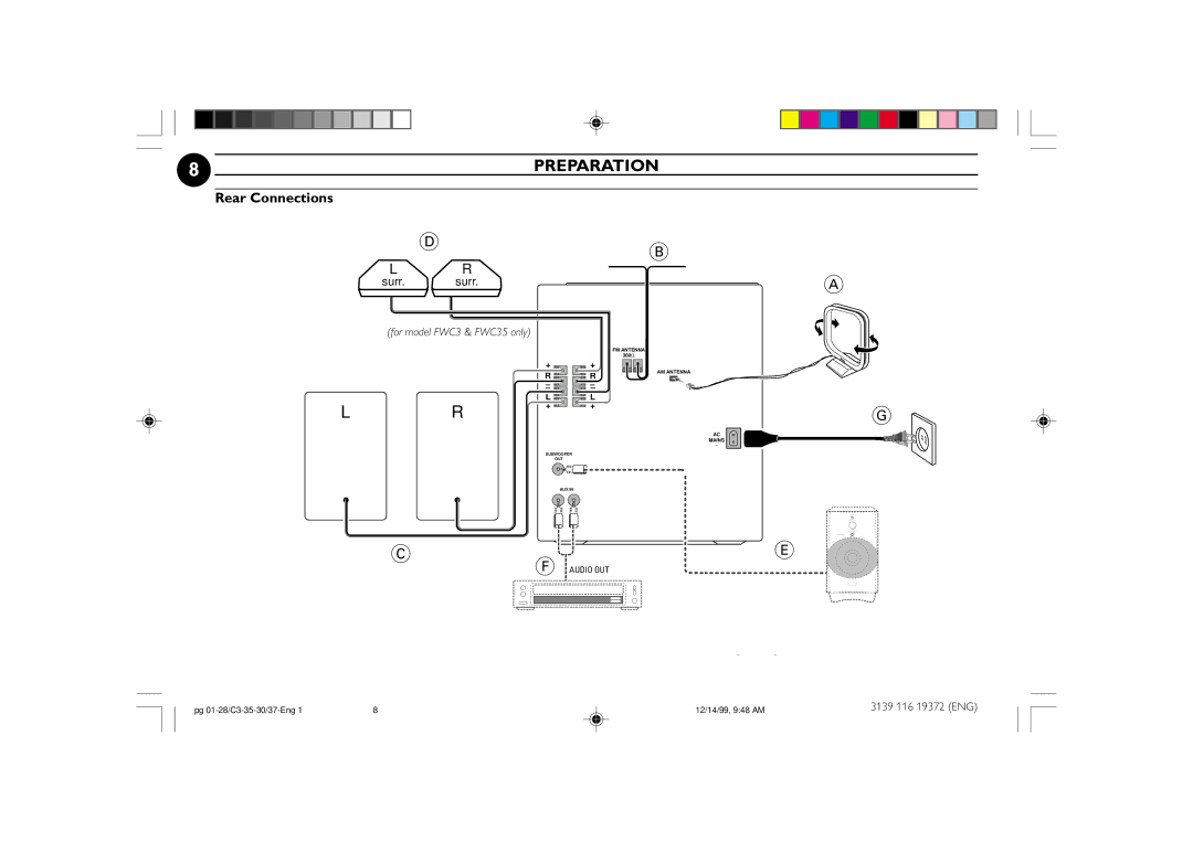 Philips FW-C35, FW-C30 manual Preparation, Rear Connections, For model FWC3 & FWC35 only 