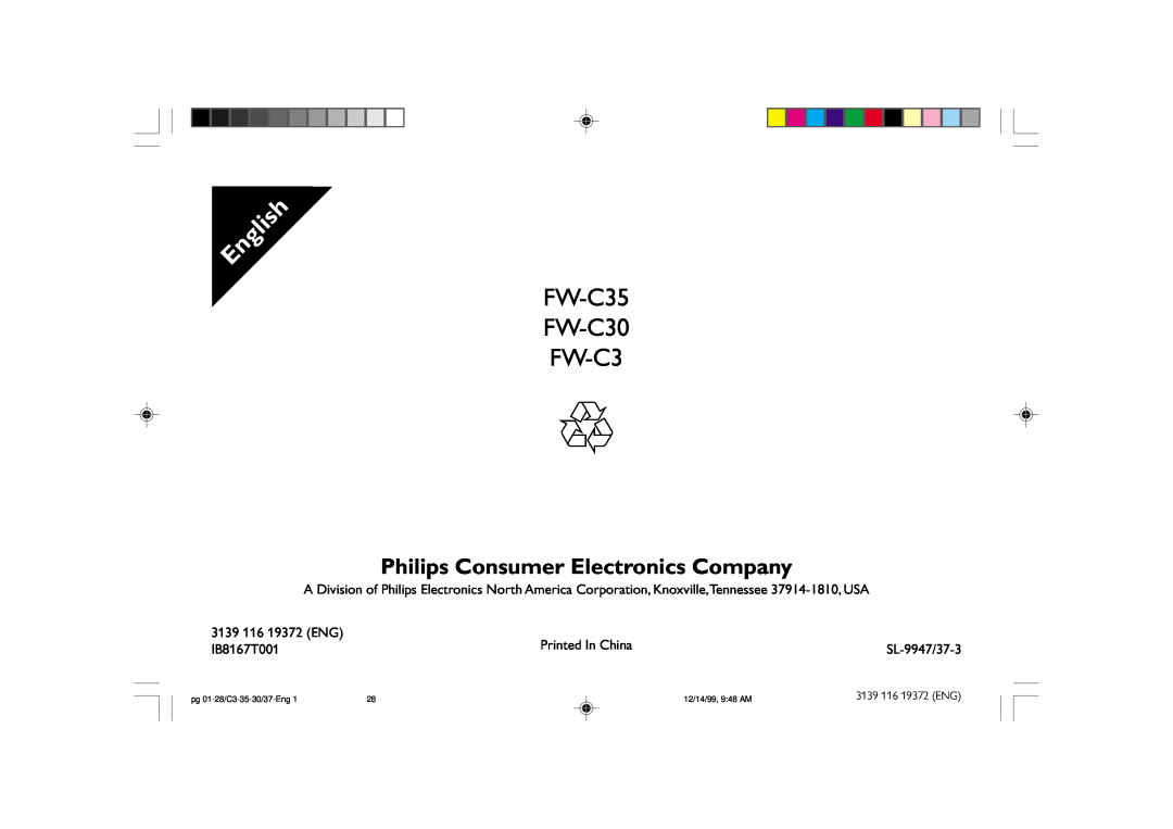 Philips manual 3139 116 19372 ENG, IB8167T001, SL-9947/37-3, FW-C35 FW-C30 FW-C3, Philips Consumer Electronics Company 