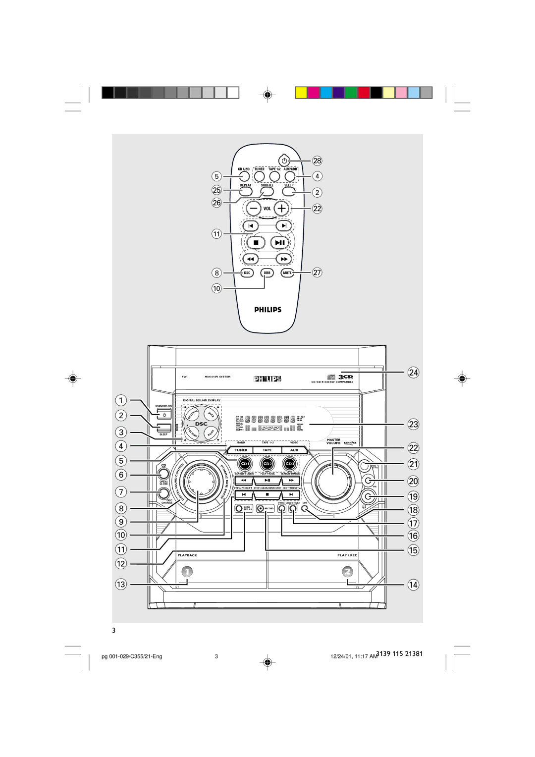 Philips FW-C355 manual Pg 001-029/C355/21-Eng 