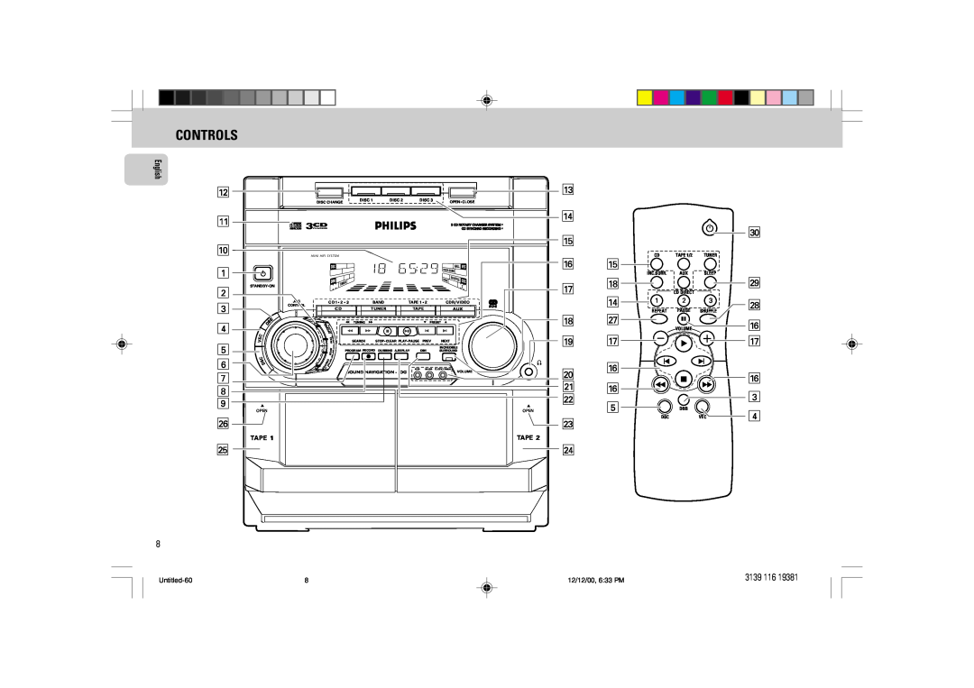 Philips FW-C38 manual Controls 