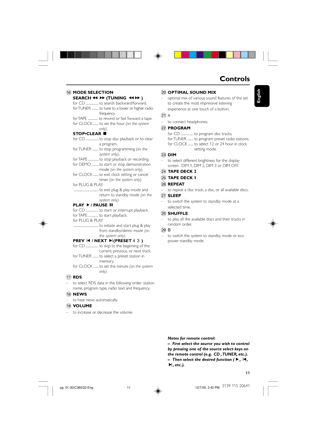 Philips FW-C380 Controls, Search à á Tuning à á, Prev í / Next ëPRESET 4, Then select the desired function É, í, ë, etc 